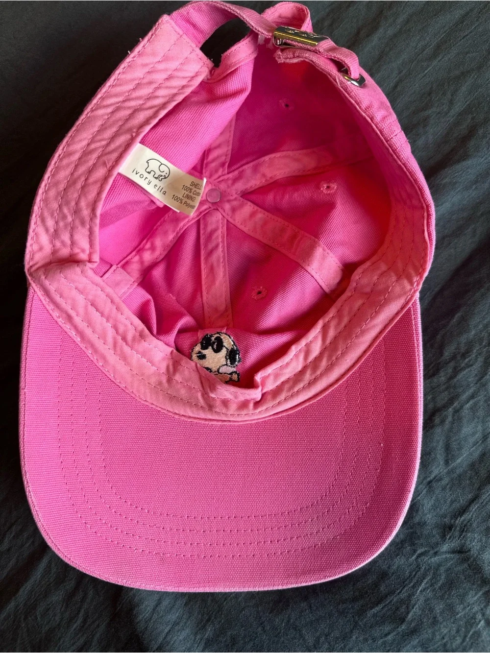 Pink Snoopy Embroidered Baseball Cap Ivory Ella